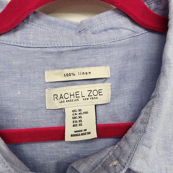 Rachel Zoe 100% Linen Shirt Womens XL Light Blue Short Sleeve Button Down Boxy - Picture 2 of 7